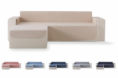 Todocama Sofabezug, Sitzschutz, gepolstert, mit Rautenmuster, atmungsaktiv, leicht zu reinigen, Beige Sand, Chaise Links 240 cm von Todocama