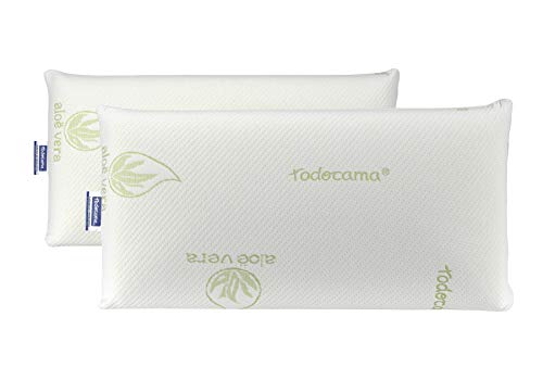 Todocama - Viskoelastisches Kissen, kompakter Kern, doppelter Bezug mit Reißverschluss, Aloe Vera Plus Stoff, wärmeregulierend, Anpassung an den Hals, 2er Pack (2 Stück - 70 cm) von Todocama