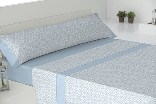 Todomueble Paduana Gomera Bettwäsche-Set, bestehend aus Spannbettlaken, Bettbezug und 2 Kissenbezügen, Baumwolle, blau, 180 von Todomueble