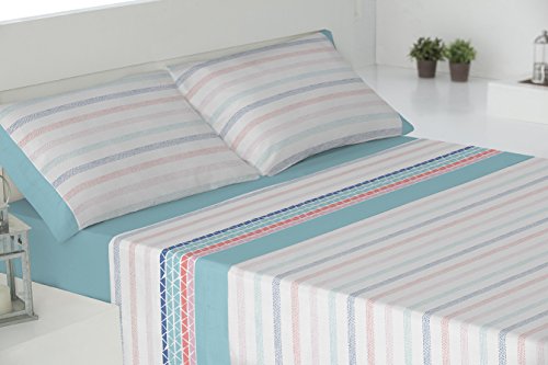 Todomueble Paduana Mahón Bettwäsche Set Bestehend Aus Betttuch, Bettbezug und 2 Kissenbezüge, aus Polycotton, Beige/Blau 135 blau von Todomueble