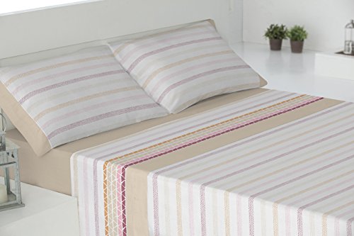 Todomueble Paduana Mahón Bettwäsche Set Bestehend Aus Betttuch, Bettbezug und 2 Kissenbezüge, aus Polycotton, Beige/Blau 150 beige von Todomueble