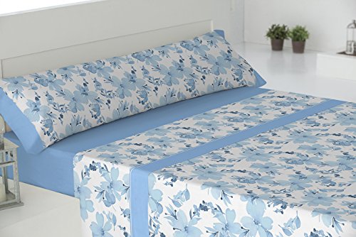 Todomueble Paduana Palma Bettwäsche-Set, bestehend aus Spannbettlaken, Bettbezug und Kissenbezug, Baumwolle, blau, 135 von Todomueble