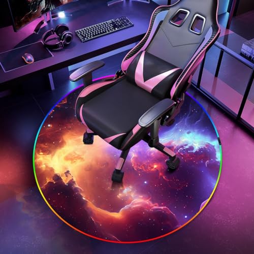 ToeWoe LED Leuchtend Gaming Stuhl Matte für Hartholzboden 9 RGB Farbe 13 Beleuchtungs-Modus rutschfest Computer Stuhl Teppiche Rund Büro Bodenschutz (Color : Style1, Size : 39 inch) von ToeWoe