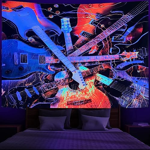 ToeWoe Schwarzlicht Wandteppich UV Reaktiv Gitarre Wandteppich Moderne Ästhetik Musik-Party Wandteppich Wandbehang Neon-Poster für Wohnzimmer (Color : Style2, Size : 100x150cm) von ToeWoe