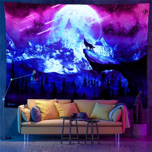 Trippiger Schwarzlicht-Leopard-Wandteppich UV-reaktiver Tier-Wandteppich Große Ästhetische Mystische Wandteppiche Psychedelischer Wandteppich für Das Schlafzimmer(Color:Style2,Size:100*150cm) von ToeWoe