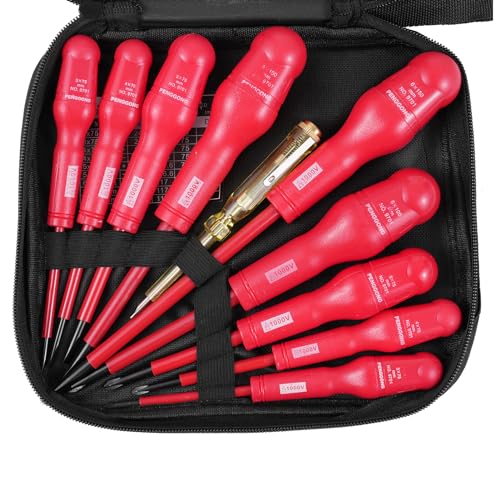 Isoliertes Schraubendreher-Set 1000V Isolierter Elektriker-Schraubendreher mit 4 Schraubendrehern und 5 Schlitzschraubendrehern Rutschfester Griff All-in-One Premium Profi Schraubendreher Set inkl von Toeasliving