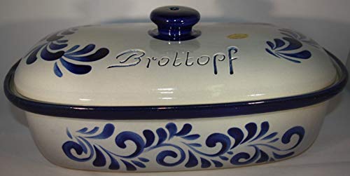 Töpferei Seifert Brottopf grau blau Gross 40 cm | Brotkasten | Brotbox | Brotdose | Brotbehälter | Steinzeug | LxB 41x25 von Töpferei Seifert
