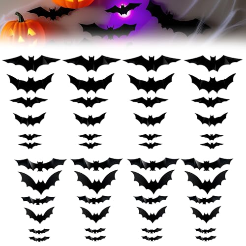 Halloween 3D Lighted Bats,Halloween Deko,LED Fledermaus,Wandaufkleber 3D Deko Outdoor,Garten Party Sticker (48 Pcs) von Toerjii
