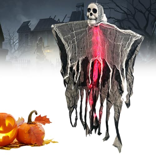 Halloween Hanging Ghost Decoration, Halloween Deko Geist Deko Hängende Geister mit LED Licht, Outdoor Leuchtende für Vorgarten Garten Party (Rot) von Toerjii