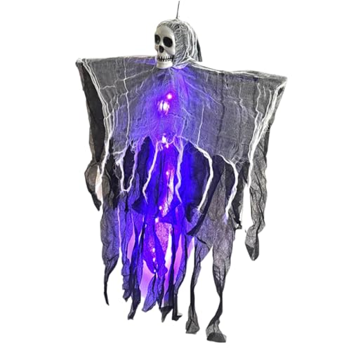 Halloween Hanging Ghost Decoration Geist, Halloween Deko Hängende Geister Deko mit LED Licht, Outdoor Leuchtende Geist für Vorgarten Garten Party Deko (#02) von Toerjii