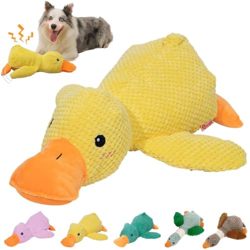 Toerjii Quack-Quack Duck Dog Toy, Kuscheltier für Hunde, Hundespielzeug Quietschend, Spielzeug Hund Unzerstörbar, Langlebiges Plüsch-Kauspielzeug für große Welpen und Kleine (Ente Gelb) von Toerjii
