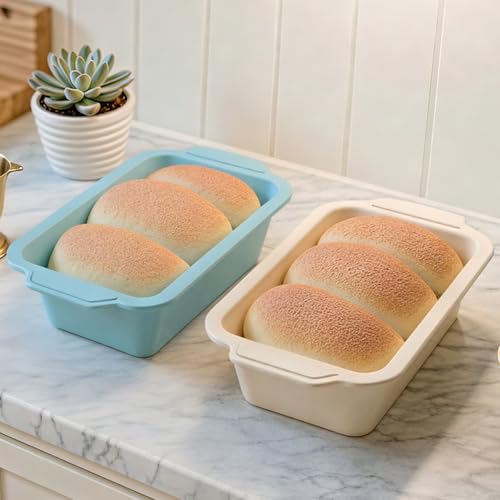 Toeusog 2-Stück Silikon Brotbackform Kasten: Kastenform mit Metallrahmen 29.6x15.5x6.6cm - Antihaft Backform Rechteckig für Brot Backen - Brotform zum Kuchen/Toastbrot (Mintgrün & Beige) von Toeusog