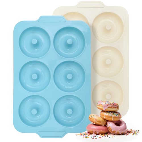 Toeusog 2-Stück Silikon Donuts Backform: 6 Hohlräume Donutform mit Metallrahmen für Zuckerfreie Donuts/Bagel Backen - Antihaft Donutblech Backzubehör zum Kindergeburtstage (Mintgrün & Beige) von Toeusog