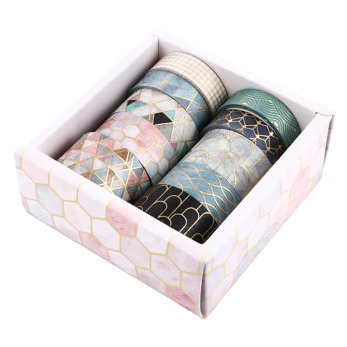 Tofficu 10 Rollen Japanische Washi Klebebänder DIY Masking Tape für Scrapbooking Tagebuch Deko Geschenkverpackung Geometrisches Design Buntes Malermaterial von Tofficu