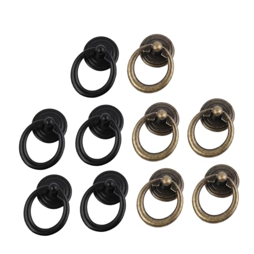 Tofficu 10 Sätze Runde Möbelgriffe aus Zinklegierung Retro Stil Langlebige Schrankknöpfe für Schmuckkästen Kommoden Dekorative Antike Ringgriffe Schwarz und Antikes von Tofficu