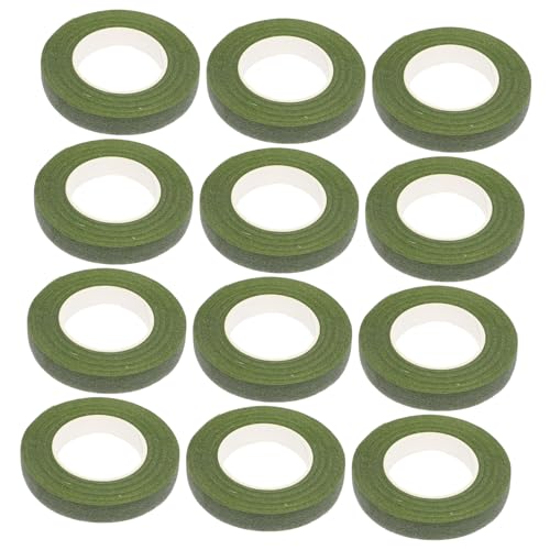 Tofficu 12 Stück Teiliges Floristenband Grün Selbstklebend für Blumenstiele Blumensträuße Hochwertiges Blumenstrauß-Bastelband für Frische und Künstliche Blumen Hochzeitsdeko Bastelbedarf von Tofficu