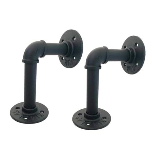 Tofficu 2 Stück Industrielle Eisenrohr Regalhalterung Schwarz Wandmontage Flansch Schwimmregal Halterung für Holzbrett Schwerlast Regal Einhängen Vintage Stil für Wohnzimmer und Garten von Tofficu
