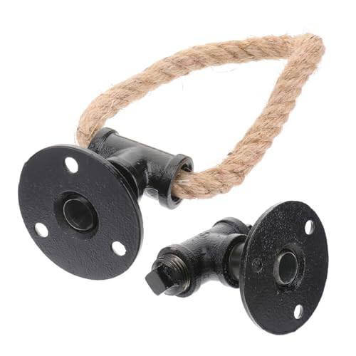 Tofficu 2 Stück Vintage Schrankgriff Schwarze Eisen Türgriffe mit Hanfseil Robuste Möbelgriffe für Kleiderschränke und Kommoden Einfach zu Montierende Pull Handle Rings von Tofficu
