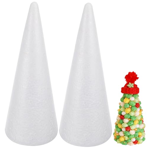 Tofficu 2 Stück Weiße Styropor Spitzkegel für DIY Basteln Bastelzubehör Weihnachten Handgefertigt Vielseitig für Dekoration und Kreativprojekte von Tofficu