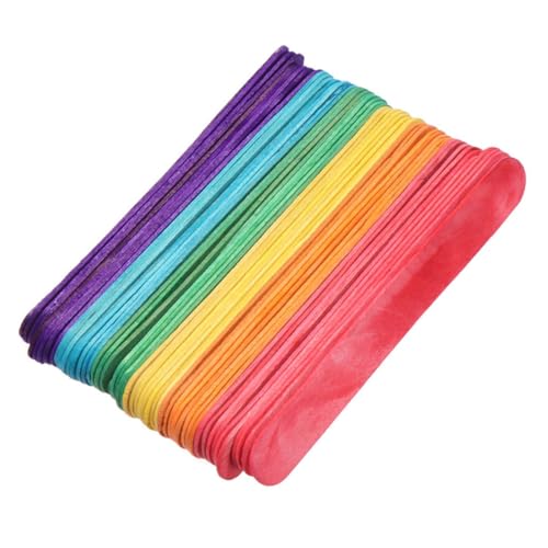 Tofficu 200 Stück Bunte Holzstiele Lebensmittelechte Natürliche Holzsticks Wiederverwendbar Leicht Bruchsicher für DIY Eisformen und Bastelprojekte von Tofficu