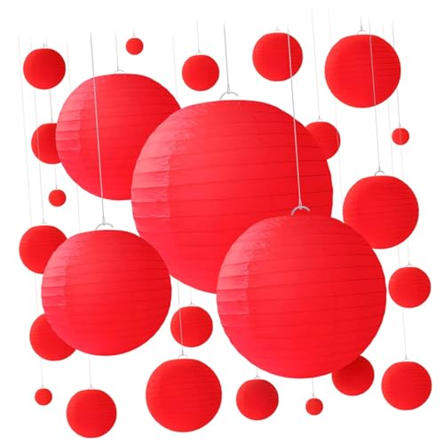Tofficu 25 Stück Teiliges Bunte Papierlaternen Faltbare Runde Japanische Laternen Dekorative Hängende Laternen für Hochzeitsfeier Geburtstagsdeko Partydekoration Chinesische Laterne Rot von Tofficu