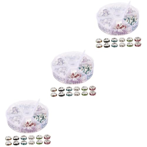 Tofficu 3 Sätze Diamant-abstandshalter Verschiedene Perlen Bausatz Silberne Strasskette Große Lochperlen Aus Strass Perlen-kit Meeresperlen Ohrhaken Runde Biegeringe Glas 180 Stück * 3 von Tofficu