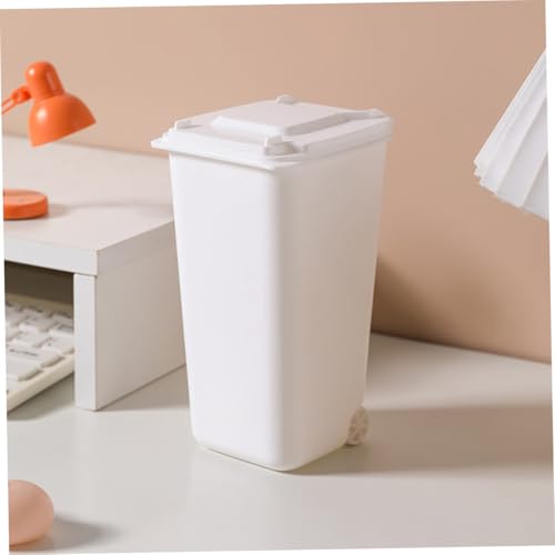 Tofficu 3 Stück Mini Desktop Mülleimer mit Deckel aus Robustem Kleiner Tischabfallbehälter für Büro Küche und Zuhause Praktischer Papierkorb und Aufbewahrungskorb in Weiß Rosa und Gelb von Tofficu