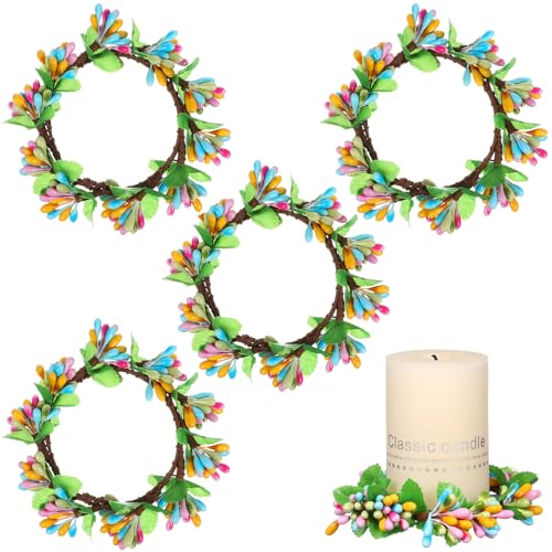 Tofficu 4 Stück Kerzenringe Kränze Künstlicher Eukalyptus-Kerzenring -Teelichter Kerzen Für Frühling Ostern Zuhause Hochzeit Party Tischdekoration (6 5 cm) von Tofficu