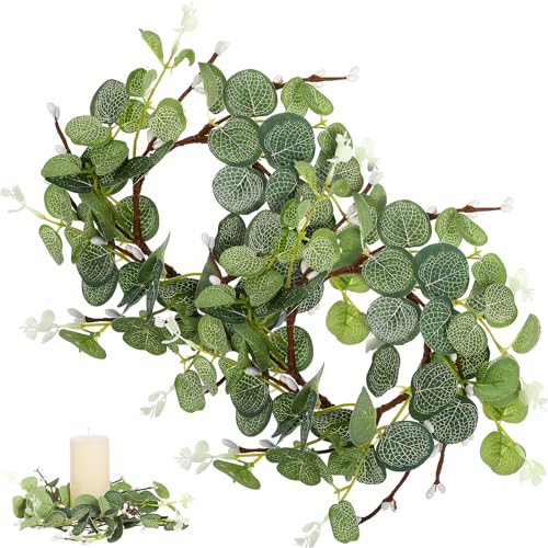 Tofficu 4 Stück Kerzenringe Kränze Künstlicher Eukalyptus-Kerzenring -Teelichter Kerzen Für Frühling Ostern Zuhause Hochzeit Party Tischdekoration (8 cm) von Tofficu