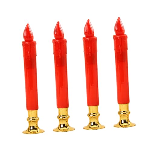 Tofficu 4 Stück LED Elektrische Kerzen Rotes Gehäuse Flackernde Flammenlose Deko Kerzen für Innenbereich Buddha Opfer Feierlichkeiten von Tofficu