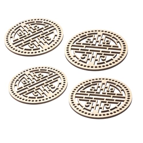 Tofficu 4 Stück Teiliges Runder Holz taschenböden mit Hohlmuster Stabile DIY Häkel taschenbasis für Handgefertigte Umhängetaschen und Selbstgemachte Handtaschen Langlebiges Naturholz von Tofficu