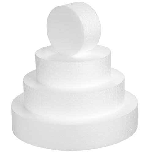 Tofficu 4 Stück Teiliges Schaumstoff Tortenattrappen Runde Bakery Cake Dummies in Ø Glatte Oberfläche für Dekoration Modellieren und Party Displays von Tofficu