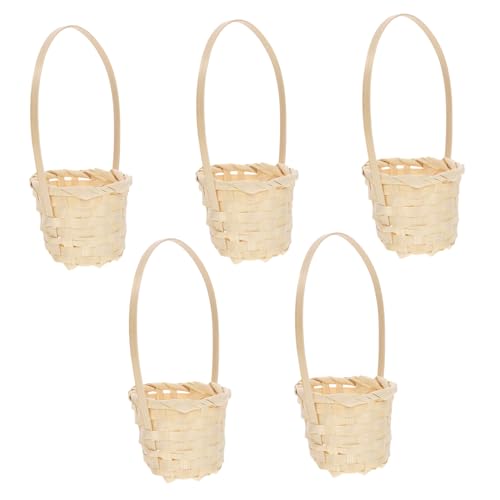 Tofficu 5 Stück Teiliges Bambuskorb Handgewebt Stabiler Gemüsehalter Vielseitiger Aufbewahrungskorb Dekorativer Blumenkorb für Picknick und Zuhause von Tofficu