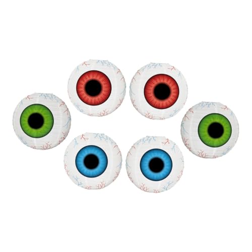 Tofficu 6 Stück Halloween Augenball Lampions aus Leichtem Papier Gruselige Hängende Dekorationen für Innen und Außen Wiederverwendbar Einfache Montage für Party Klassenzimmer und Spukhaus von Tofficu