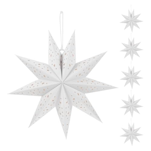 Tofficu 6 Stück Weihnachts-papierlaternen-abdeckungen, Neunzackige Stern-lampenschirme, 35 Cm Große 3d-papier-hängeornamente für Deckenleuchten im Außenbereich, Weihnachtshochzeit, Weiß (nur Tofficu 6 Stück Weihnachts-papierlaternen-abdeckungen, Neunzackige Stern-lampenschirme, 35 Cm Große 3d-papier-hängeornamente für Deckenleuchten im Außenbereich, Weihnachtshochzeit, Weiß (nur von Tofficu