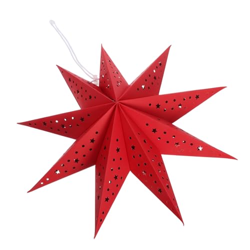 Tofficu Eck Origami Papierlampenschirm Roter Weihnachtsstern mit Led-lichterkette Nachhaltige Hängende Sternlaterne Festliche Dekoration für Party Hochzeit Geburtstag von Tofficu