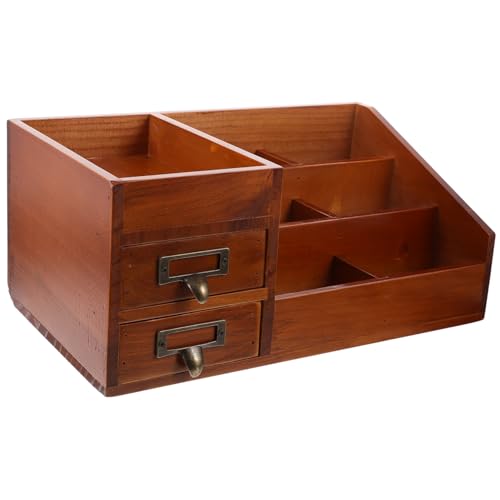 Tofficu Holz Makeup Organizer mit Multifunktionaler Kosmetik und Schmuckaufbewahrer Schreibtisch und Schminktisch Organizer Rustikaler Holzständer für Monitor Pflanzen und Dekoration von Tofficu