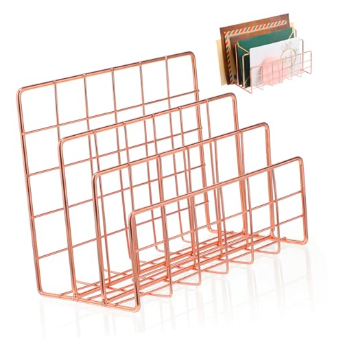 Tofficu Moderner Metall Schreibtisch Organizer Fach Ablagefach Briefständer Magazinhalter Zeitungsständer Postsortierer Stilvoll für Büro und Zuhause in Roségold Klein von Tofficu