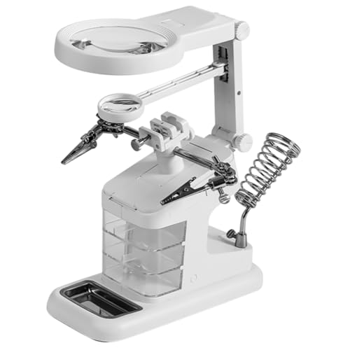 Tofficu Multifunktionale LED Lupenstation mit Leds Verstellbaren Fach Fach Stabilem Eisenständer Krokodilklemmen Lagigem Schubladensystem Lötkolbenhalter und Aufbewahrungstablett für von Tofficu