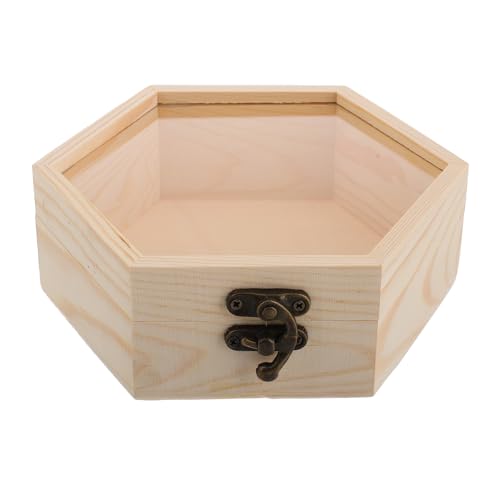 Tofficu Sechseckige Holzkiste aus Kiefernholz mit Glasdeckel Dekorative Schmuck Aufbewahrungsbox Nachhaltige Geschenkverpackung für Ringe Halsketten und Erinnerungsstücke von Tofficu