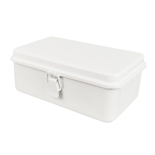 Tofficu Vintage Metallbox mit Schloss Abschließbare Aufbewahrungsbox Großer Stauraum Retro Weißer Werkzeugbehälter Wiederverwendbare Sichere Vintage Tool Container für Zuhause und Büro von Tofficu