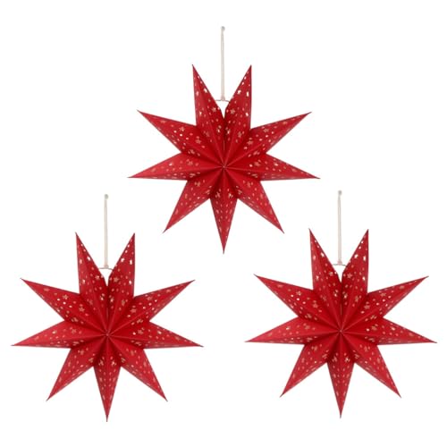 Tofficu Weihnachts-papierlaternen-abdeckungen, Neunzackige Stern-lampenschirme, 45 Cm Große 3d-papier-hängeornamente für Deckenleuchten im Außenbereich, Weihnachtshochzeit, Rot (nur Lampenschirm) von Tofficu