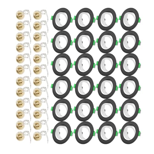 Einbaustrahler GU10 Set, Spot Einbaurahmen, Rund Schwarz Außenring, Weiß Innenring 30° Schwenkbar, inkl. GU10 Fassung, Blende 68mm-80mm, Einbauspots Rahmen für LED oder Halogen(50mm-Lampen), 24 Stück von Tofisr