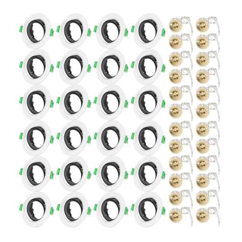 Einbaustrahler GU10 Set, Spot Einbaurahmen, Rund Weiß Außenring, Schwarz Innenring 30° Schwenkbar, inkl. GU10 Fassung, Blende 68mm-80mm, Einbauspots Rahmen für LED oder Halogen(50mm-Lampen), 24 Stück von Tofisr