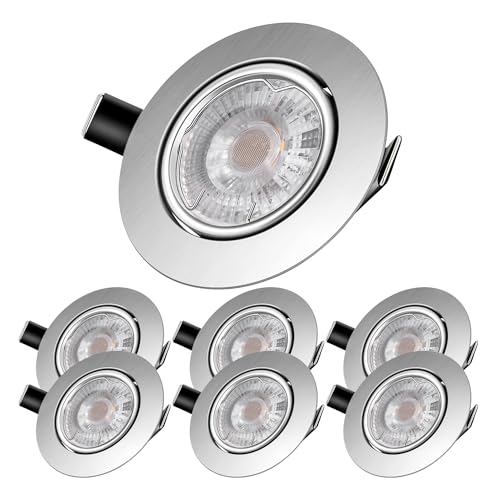 LED Einbaustrahler schwenkbar inkl. 6 x 5W Leuchtmittel GU10,600 Lumen,Warmweiß LED Einbauleuchte 2700 Kelvin,120° Abstrahlwinkel,Deckeneinbaustrahler,6 er Pack 2700K Rund Metall Nickel Gebürstet von Tofisr