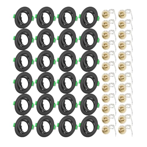 Tofisr 24er Einbaustrahler GU10 Set, Spot Einbaurahmen Rund Matt Schwarz, inkl. GU10 Fassung, Lochdurchmesser 68mm-80mm, 30° Schwenkbar Einbauspots Rahmen für LED oder Halogen(50mm-Lampen), 24 Stück von Tofisr
