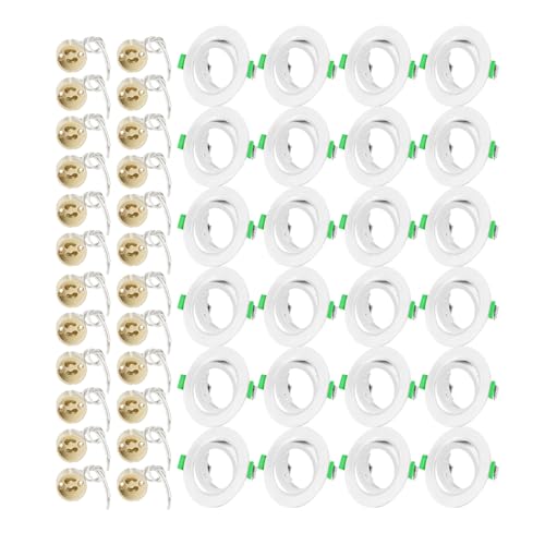 Tofisr 24er Einbaustrahler GU10 Set, Spot Einbaurahmen Rund Matt Weiß, GU10 Fassung, Lochdurchmesser 68mm-80mm, 30° Schwenkbar Einbauspots Rahmen für LED oder Halogen(50mm-Lampen), 24 Stück von Tofisr