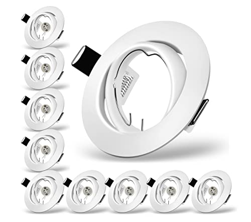 Tofisr Einbaustrahler GU10 Set, Schwenkbar led Spot einbaurahmen Rund Matt Weiß, Einbauleuchte Einbaurahmen Optik, Inkl. GU10 Fassung für LED oder Halogen Leuchtmittel, 10 Stück von Tofisr