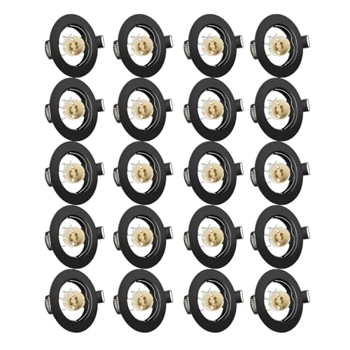 Tofisr Einbaustrahler GU10 Set, Spot Einbaurahmen Rund Matt Schwarz, Lochdurchmesser 55mm-70mm, Inkl. GU10 Fassung für LED oder Halogen(50mm-Lampen), 20 Stück von Tofisr