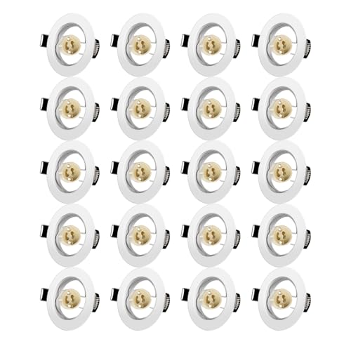 Tofisr Einbaustrahler GU10 Set, Spot Einbaurahmen Rund Matt Weiß, Lochdurchmesser 55mm-70mm, Einbauleuchte Einbaurahmen Optik, Inkl. GU10 Fassung für LED oder Halogen(50mm-Lampen), 20 Stück von Tofisr